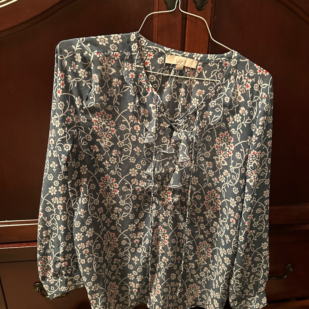 LOFT Navy Floral Blouse